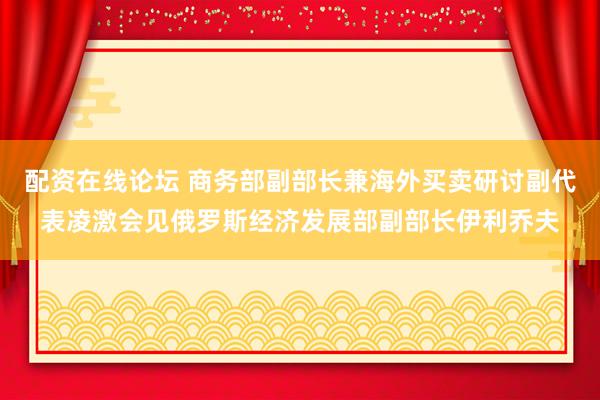 配资在线论坛 商务部副部长兼海外买卖研讨副代表凌激会见俄罗斯经济发展部副部长伊利乔夫